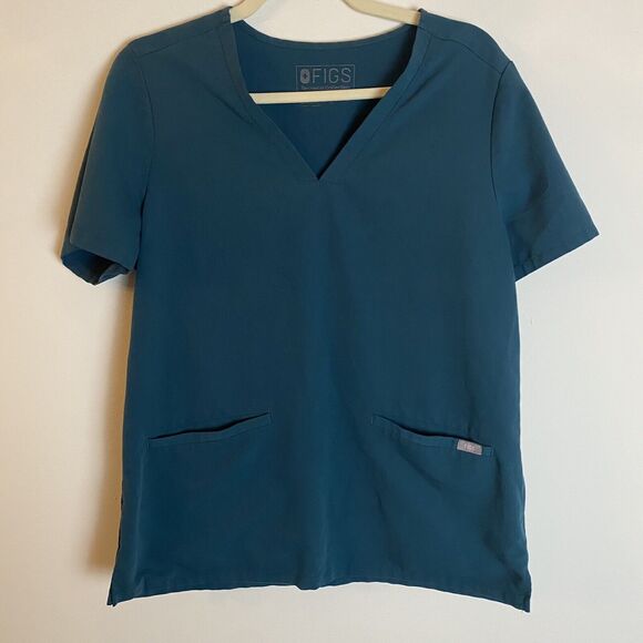 Figs Technical Catrina Scrub Top Shirt Womens Med Torquise Pocket V-Neck Stretch - Picture 1 of 8